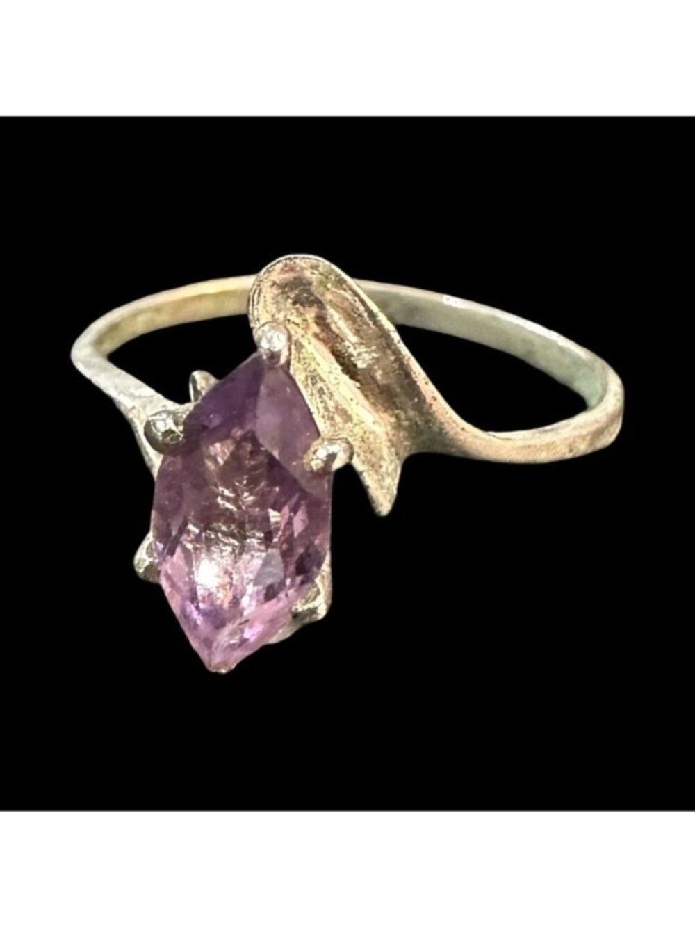 Sterling Silver Ring Vintage Marquise Cut Purple Cubic Zirconia Stone Size 8 - Picture 2 of 2